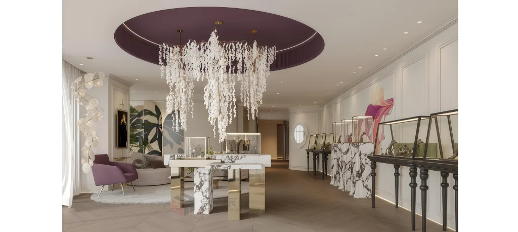 Elegant Jewelry Store Design Marble Stone High-end Finished Display Showcase
