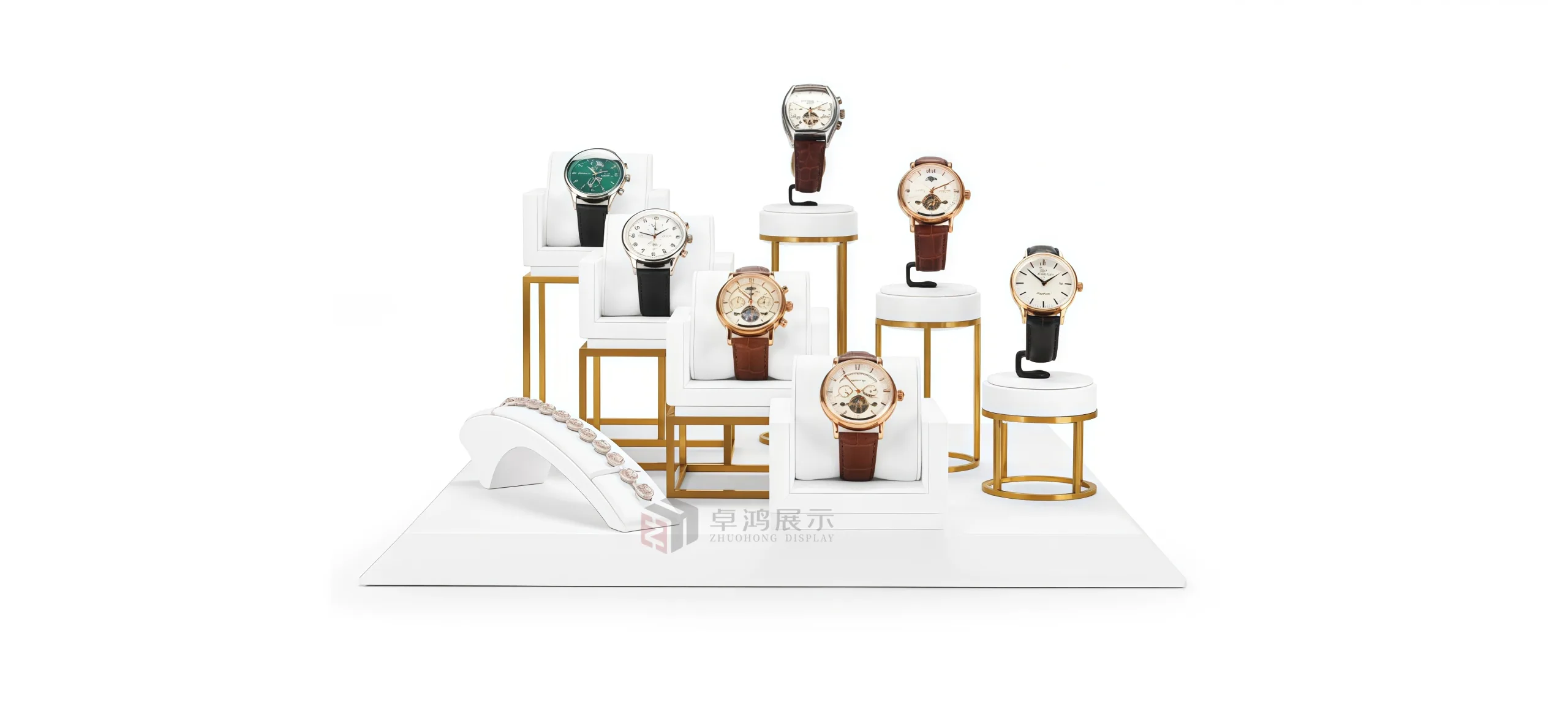 Premium metal watch display stands Watch display fixtures for retail counters Live streaming display props