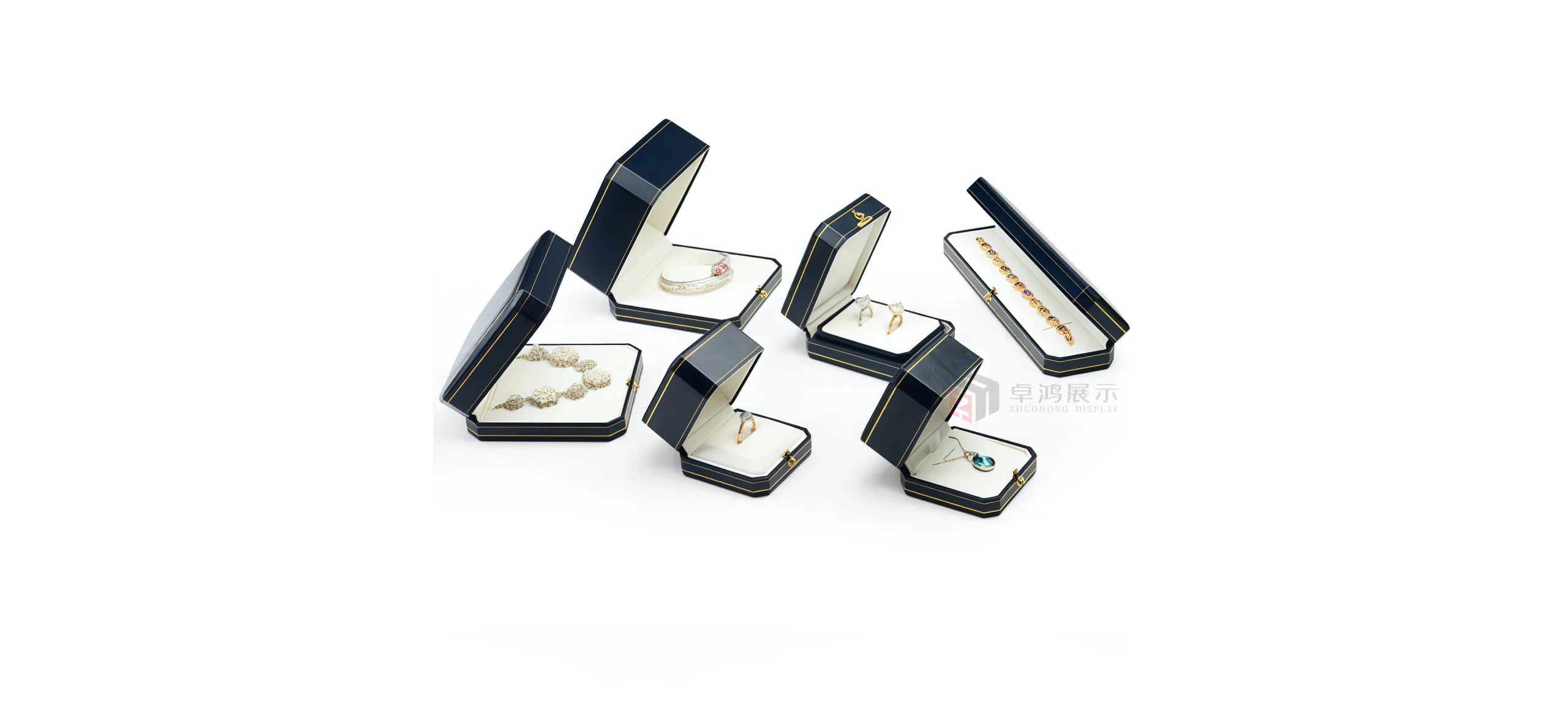 Navy blue PU leather and faux leather jewellery box