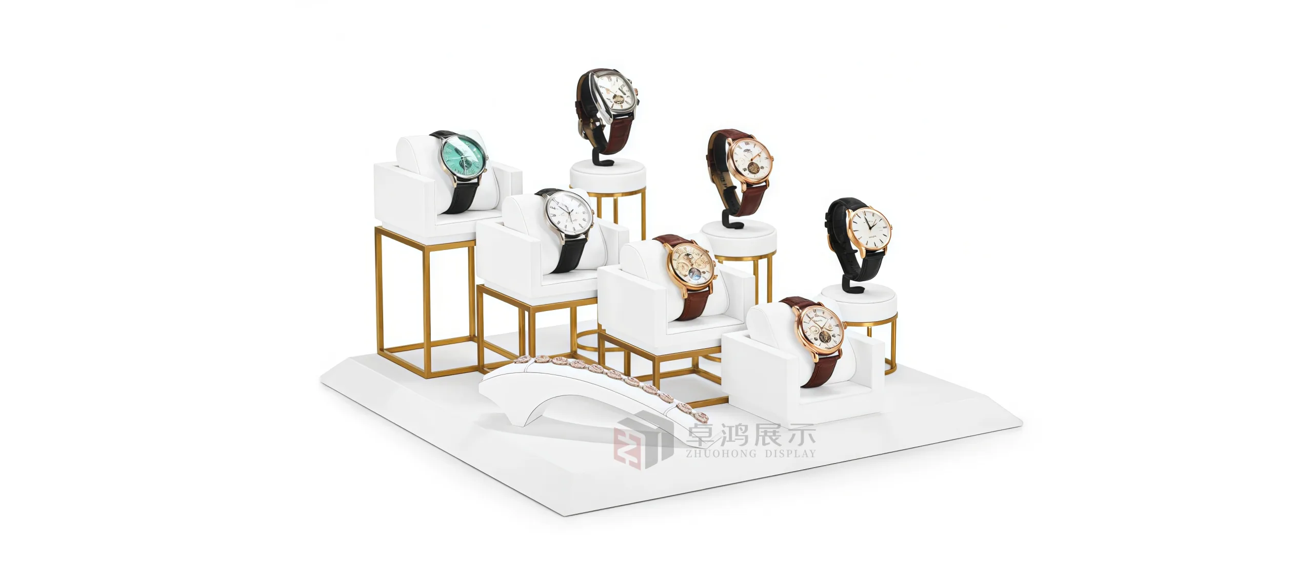 Premium metal watch display stands Watch display fixtures for retail counters Live streaming display props