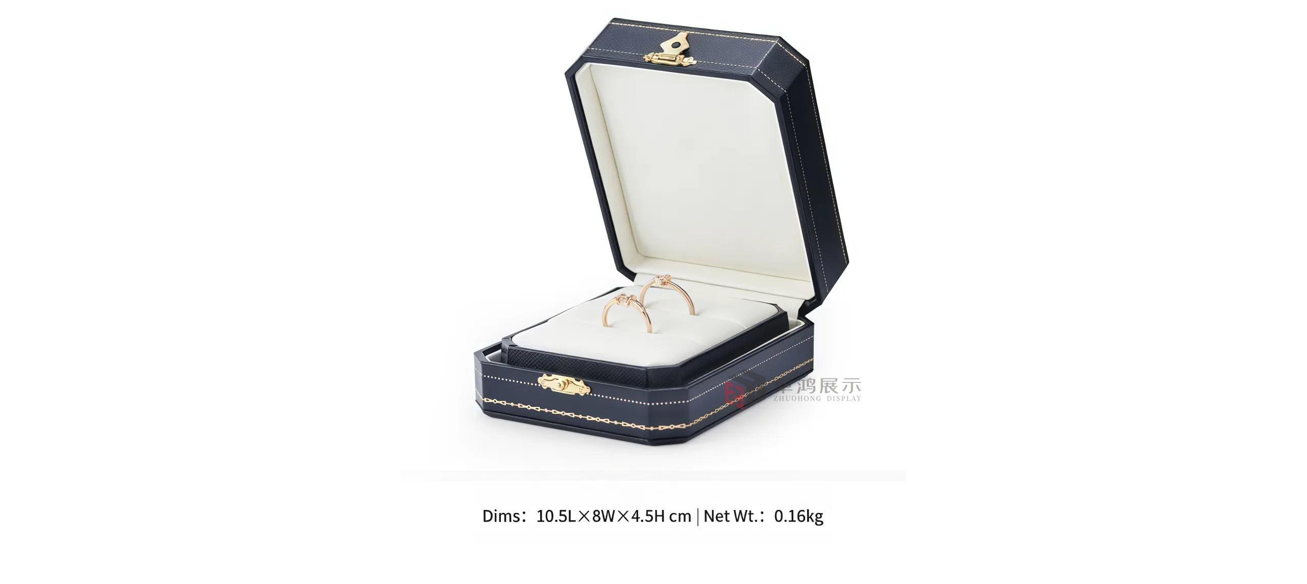Navy blue PU leather and faux leather jewellery box