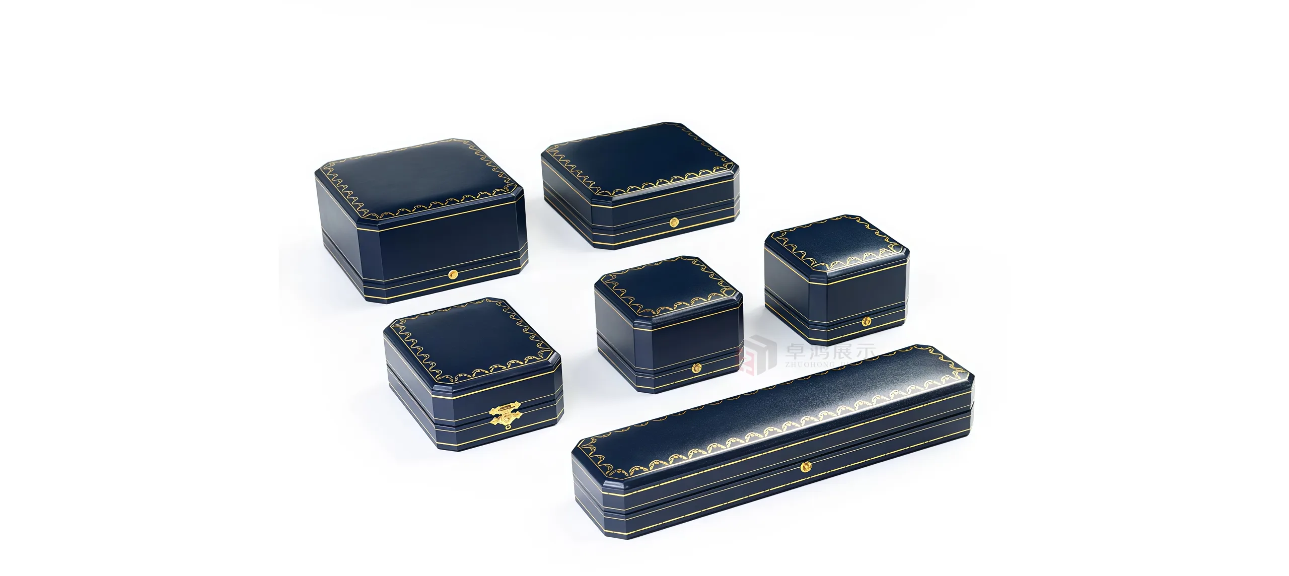 Navy blue PU leather and faux leather jewellery box