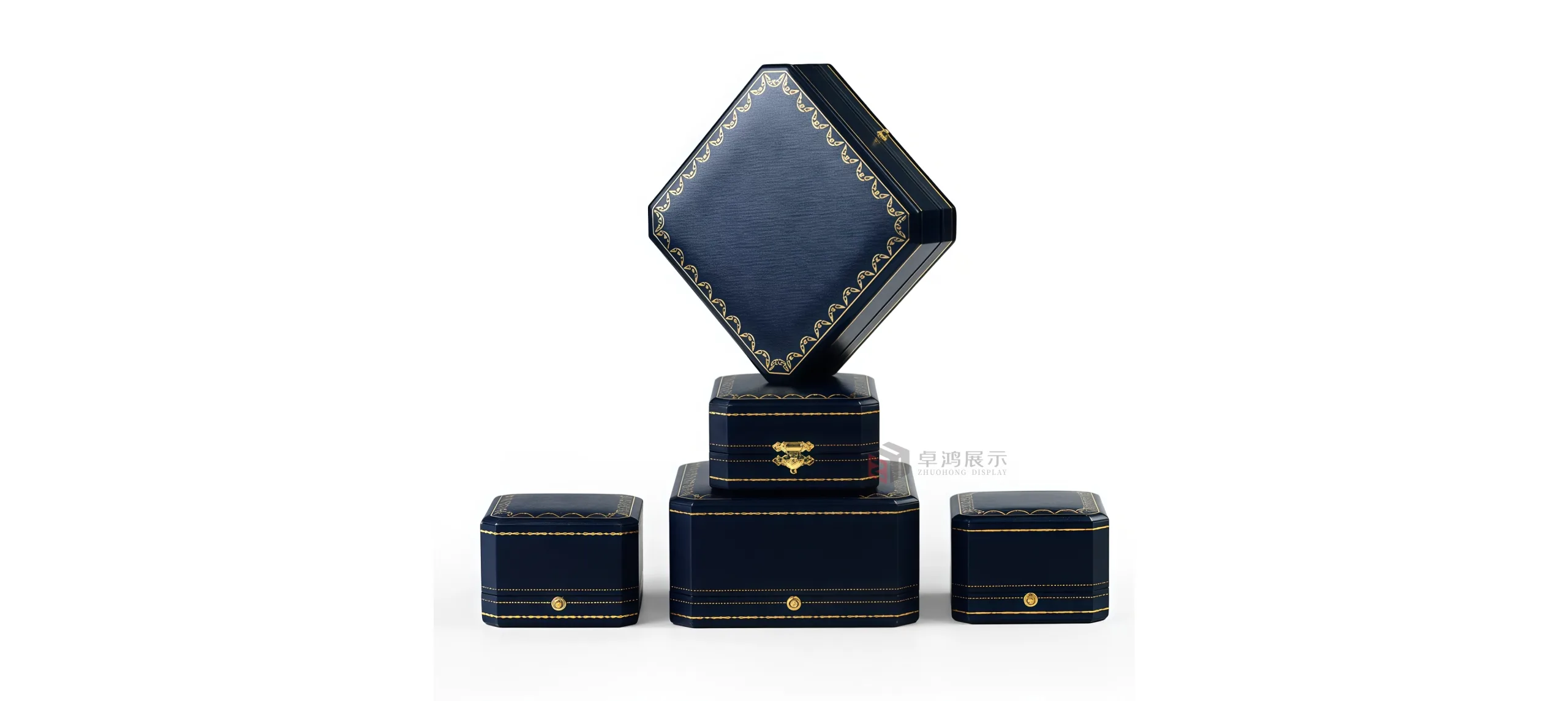 Navy blue PU leather and faux leather jewellery box