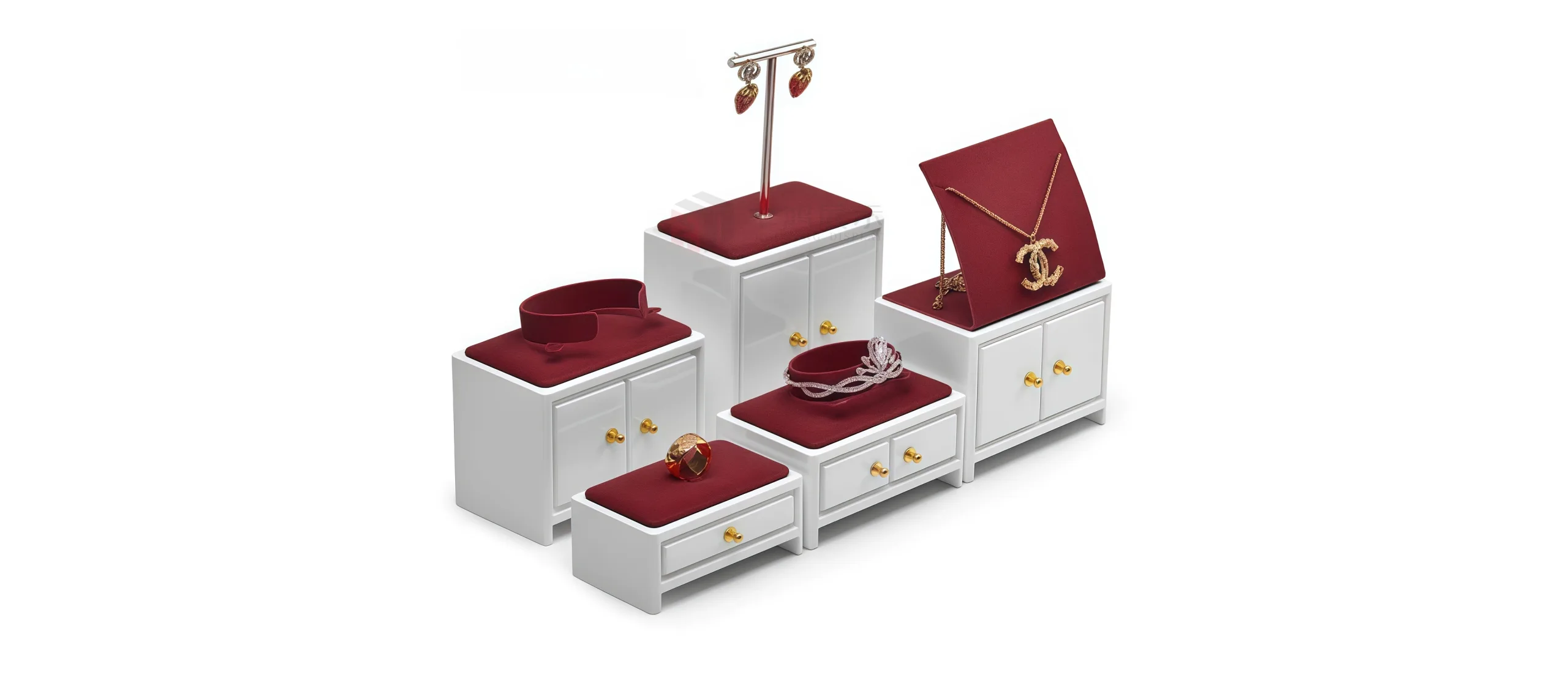 Red lacquered counter display prop set