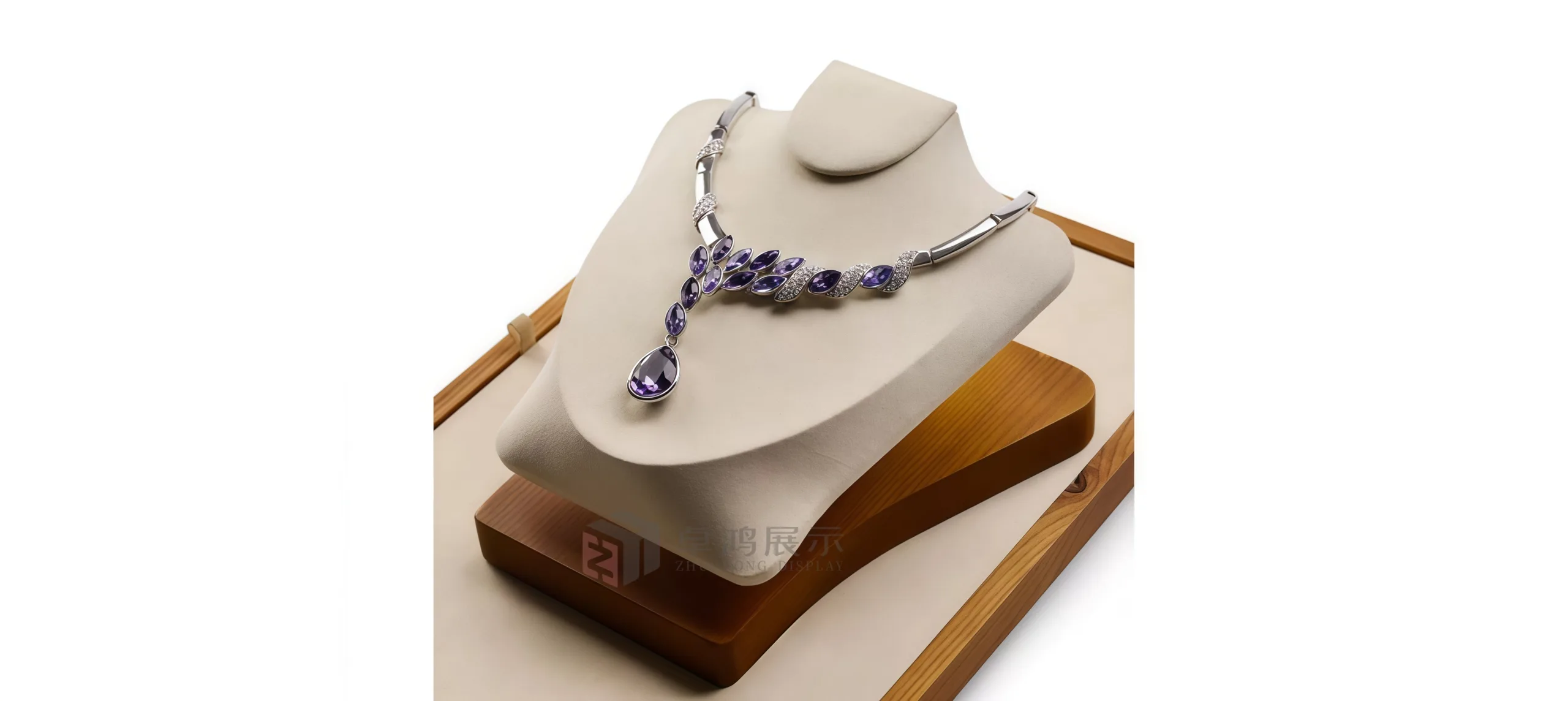 Solid Wood T-Shaped Microfibre Jewellery Display Stand