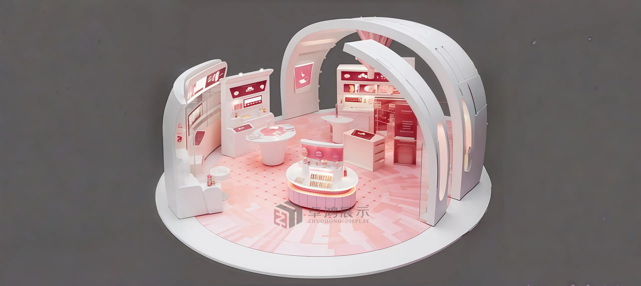 Pink-hued curved spaces create an 'experience + sales' beauty retail environment