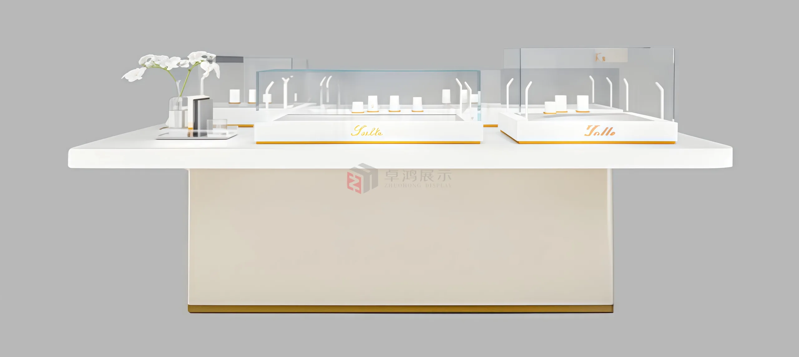 Fashionable white-gold-toned watch display cabinet, the premier choice for high-end presentation