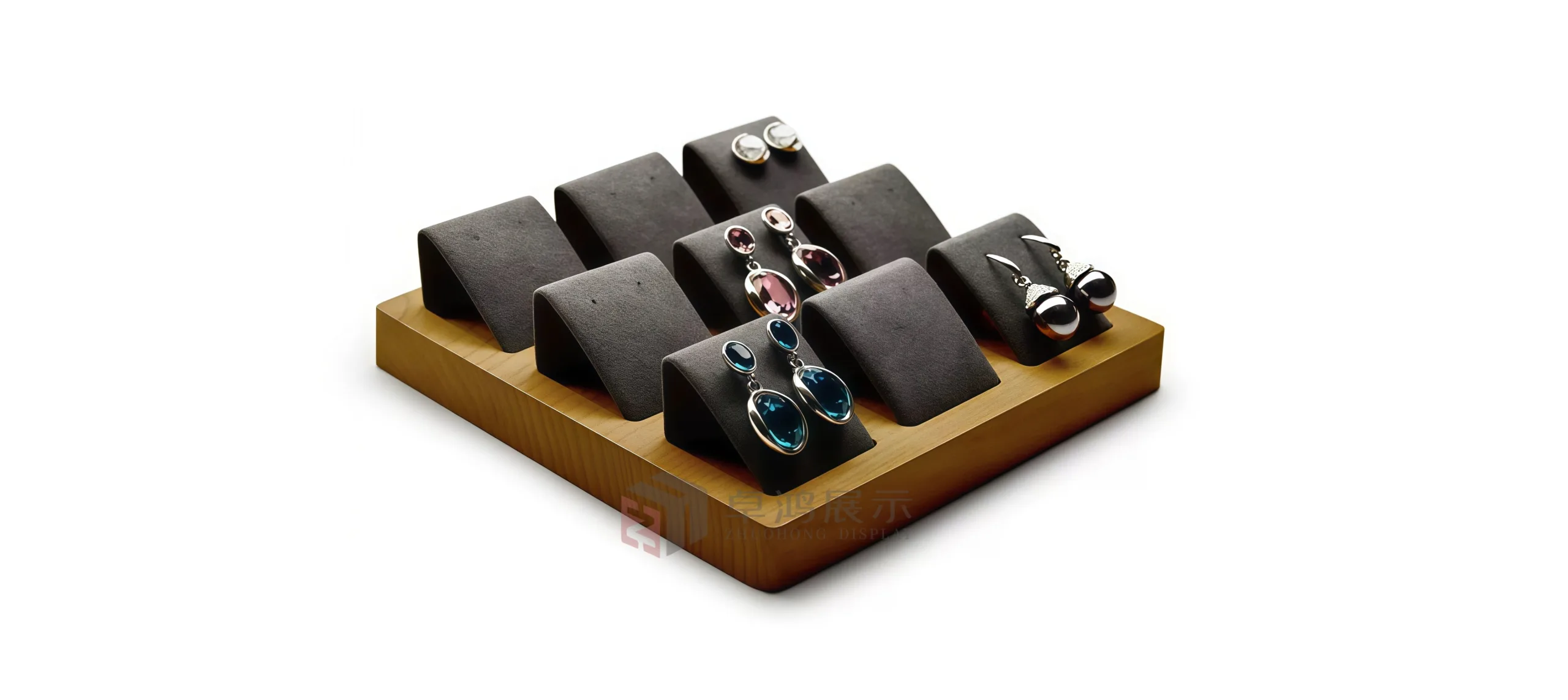 Jewellery Store Traffic Secrets! Wood + Velvet Display Set｜The Premier Choice for Earrings and Rings