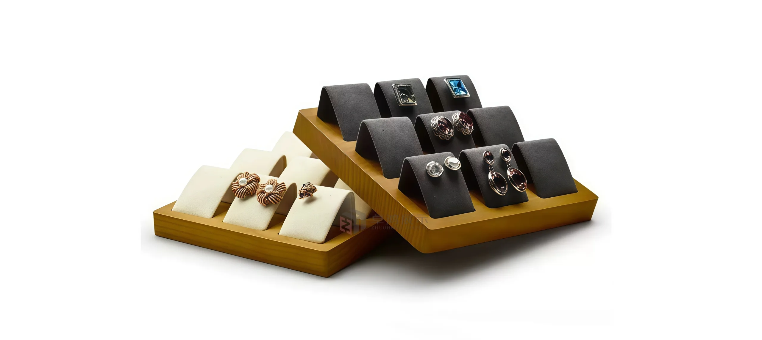Jewellery Store Traffic Secrets! Wood + Velvet Display Set｜The Premier Choice for Earrings and Rings