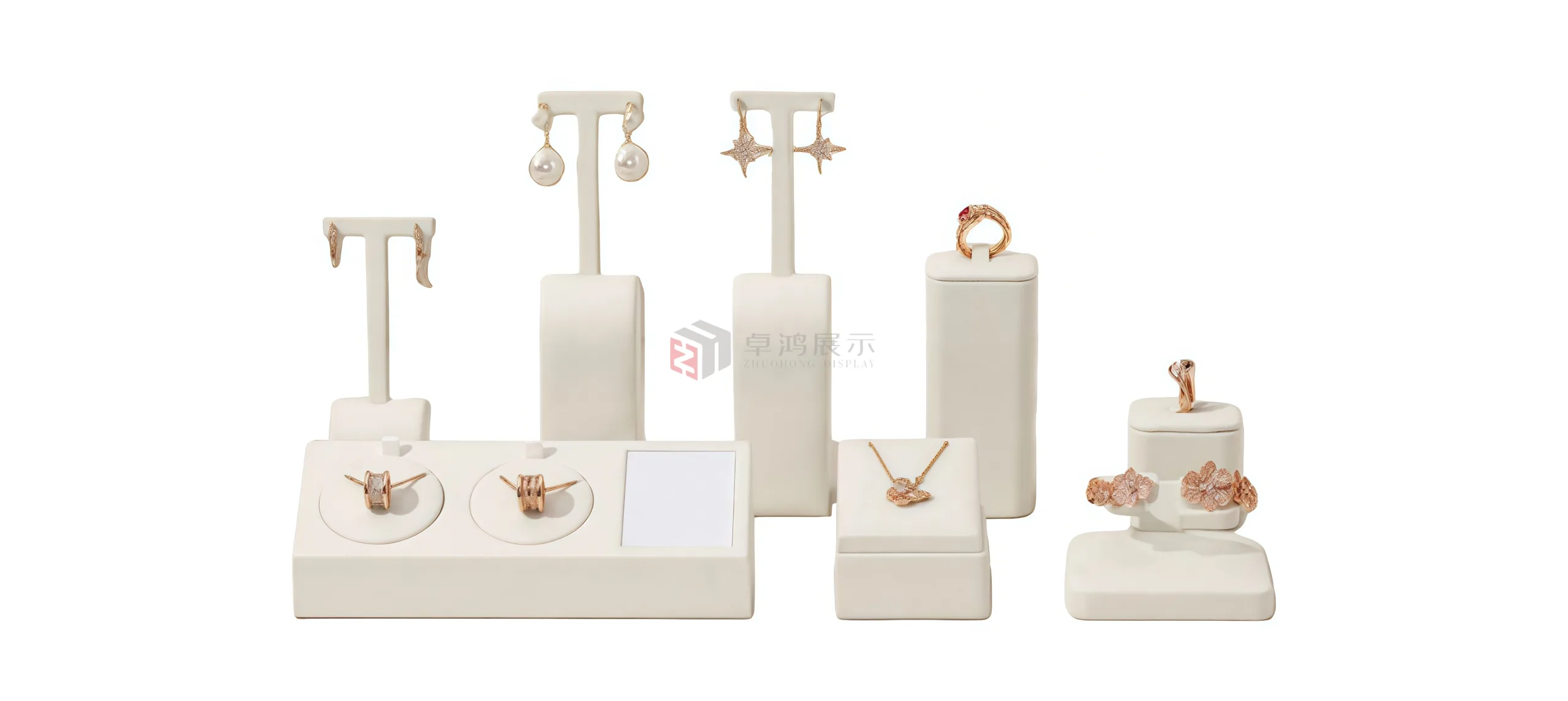 White Jewellery Display Stand Set|Earrings, Necklaces and Rings Presented in One Place